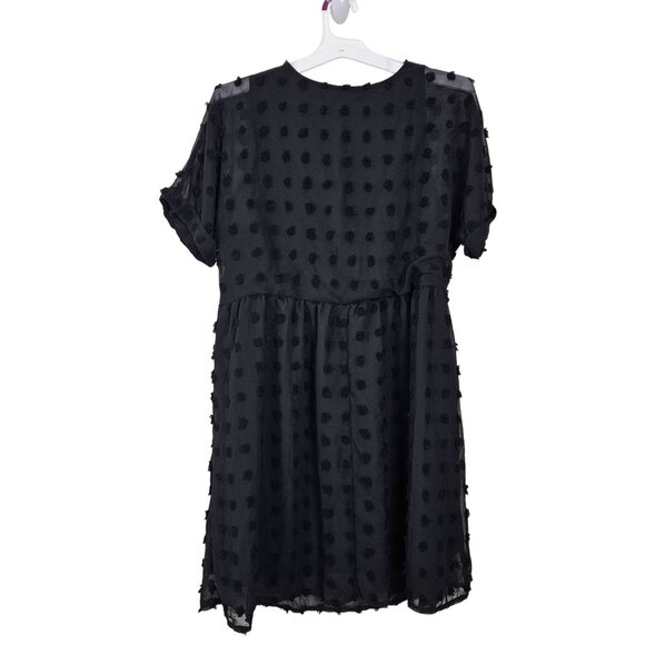 Womens Black Babydoll Short-Sleeve Boho Skater Dress Swiss Dot Pattern Size Med - Picture 6 of 11